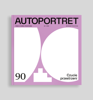 Okładka magazynu Czucie przestrzeni przedstawia geometryczne białe kształty na jasnofioletowym tle z numerem wydania 90 i tytułem w prawym dolnym rogu.