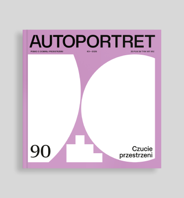 Okładka magazynu Czucie przestrzeni przedstawia geometryczne białe kształty na jasnofioletowym tle z numerem wydania 90 i tytułem w prawym dolnym rogu.