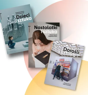zawartość pakietu czyli trzy książki odwrócone okładkami na kolorowym tle składającym się z kół