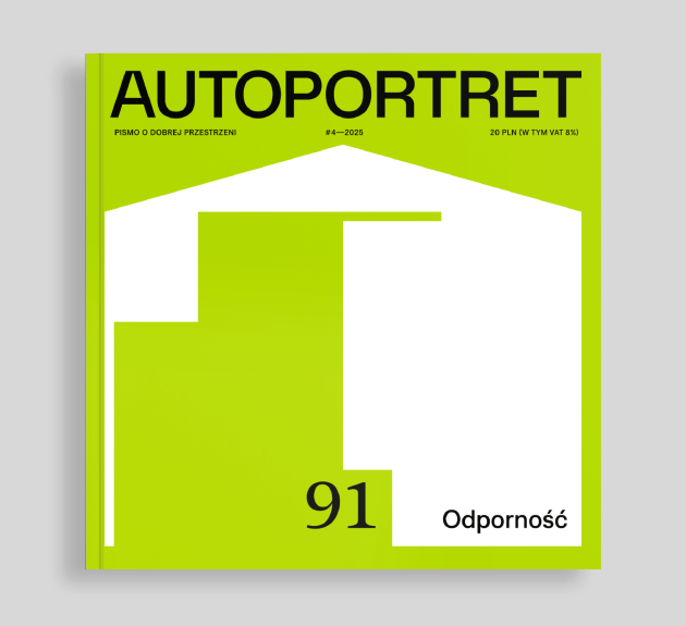Okładka numeru w kolorze zielonym, z białym konturem budynku i dziwnym zniekształceniem tego konturu (jakby ubytek)