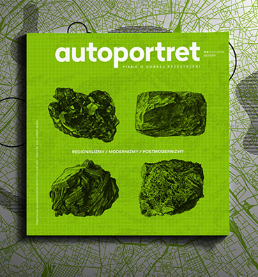 okładka magazynu autoportret - grafika przedstawiająca cztery różne kamienie na zielonym kratkowanym tle