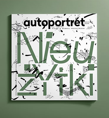 okładka magazynu autoportret - duży, zielony typograficzny tytuł na tle raczej abstrakcyjnych czarnych maźnięć
