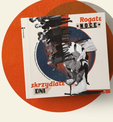 Okładka książki z kolażem czarno-białych zdjęć wkomponowanych w koło, z elementami w strażackiej czerwieni