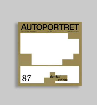 Okładka czasopisma "Autoportret", numer pt. "ziemia / z ziemi". Na zgniłobrązowym tle widnieją dwa białe klockowate kształty.