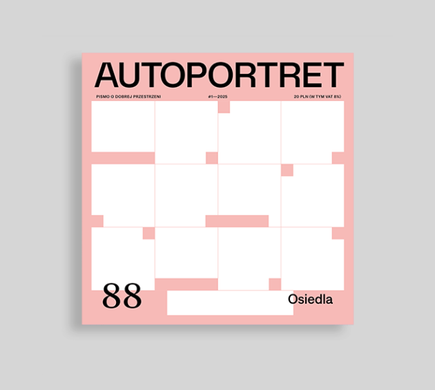 Okładka z minimalistyczną, bladoróżową ilustracją o wyglądzie ułożonych klocków