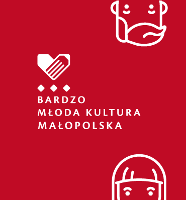 Bardzo Młoda Kultura Małopolska - logotyp i dwie wychylające się z krawędzki główki chłopca i dziewczynki
