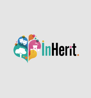 InHerit - kolorowe logo z drzewem, zamkiem oraz maskami
