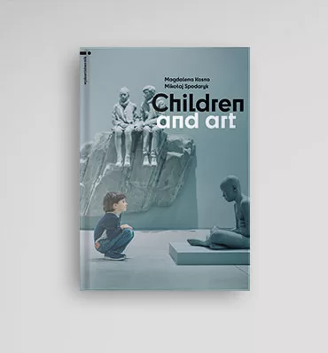 Children and art book cover (photo of a child staring at a sitting sculpture)