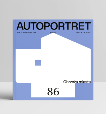 Okładka publikacji z oryginalną, białą bryłą architektoniczną