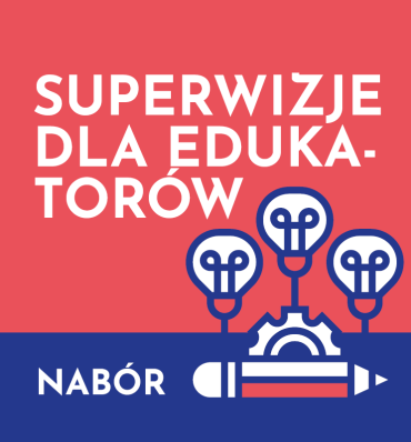 Czerwono-niebieska grafika z ołówkiem, kółkiem zębatym i trzema żarówkami