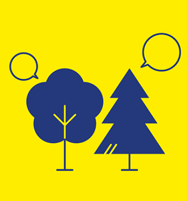 Ilustracja z drzewami i pustymi dymkami komiksowymi